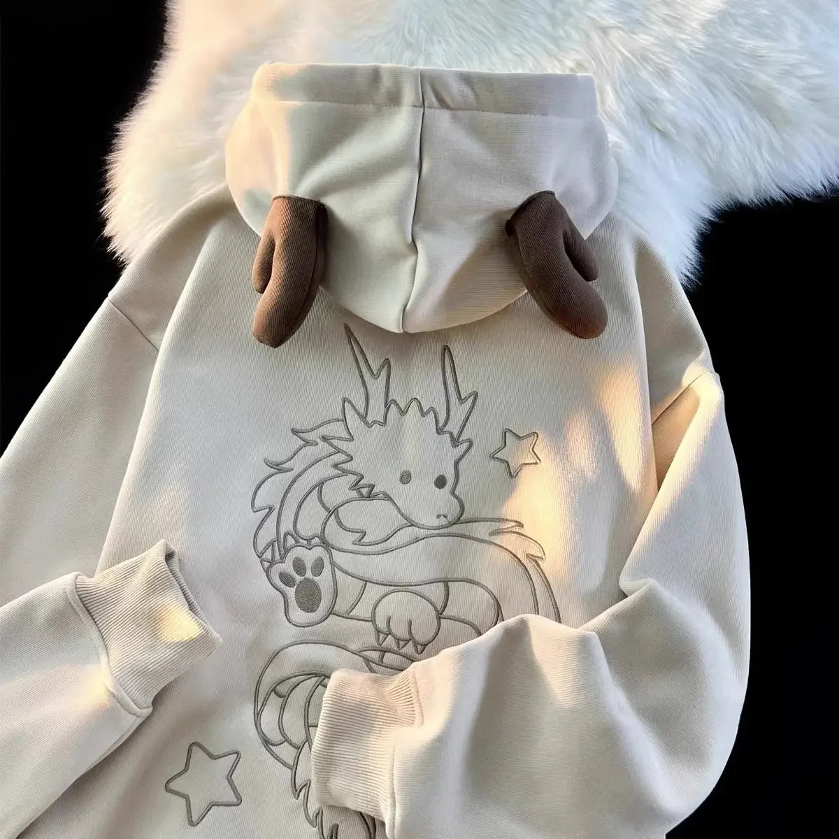 Harajuku New Zip Up Hoodie Year of The Dragon Embroidered Hoodies Long Sleeve Pullover