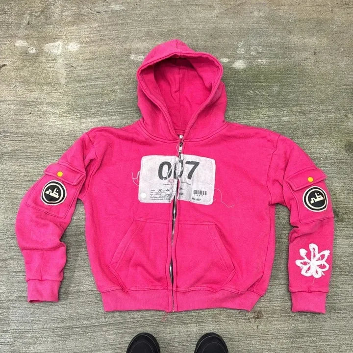 Zip Up Hoodie Hip Hop New Fashion Patch Oversized Hoodie Men Women Loose Casual