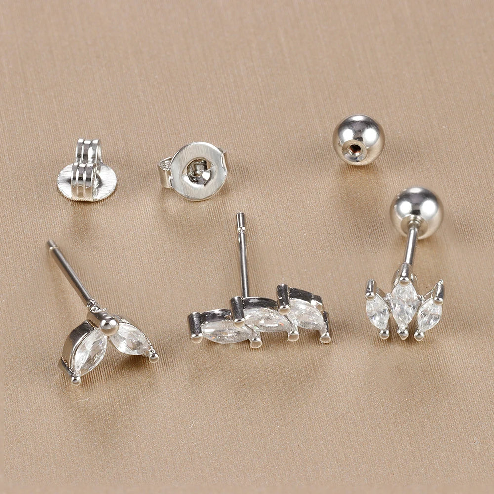 Stainless Steel Gold Color Crown Stud Earring Set For Women 14K Gold Plated Crystal Zircon Unique Horse Eye Earring Jewelry