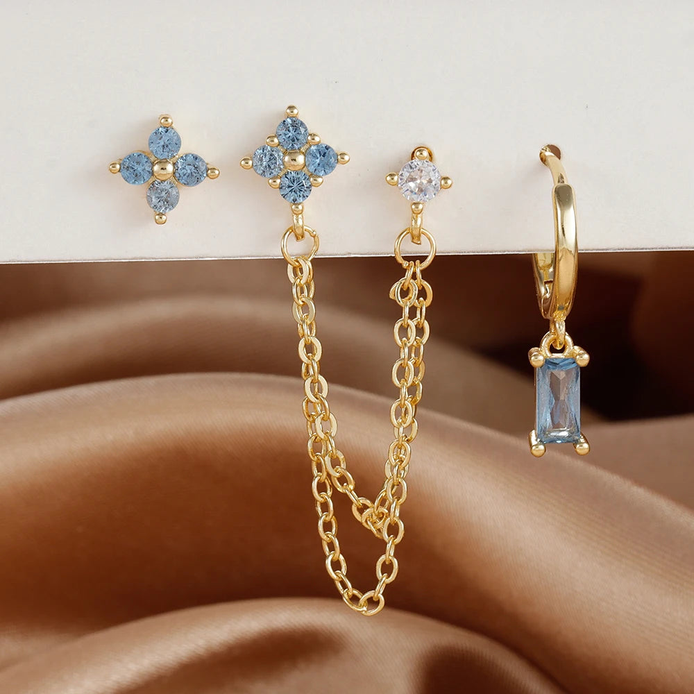 Exquisite Stainless Steel 12 Constellation Birthstone Earrings Set for Woman Cartilage Piercing Earrings Fashion Jewelry