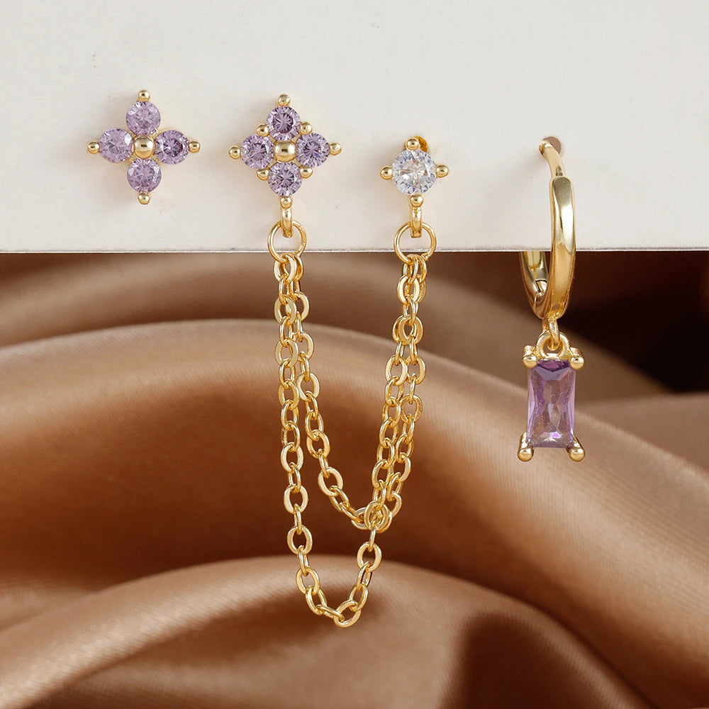 Exquisite Stainless Steel 12 Constellation Birthstone Earrings Set for Woman Cartilage Piercing Earrings Fashion Jewelry
