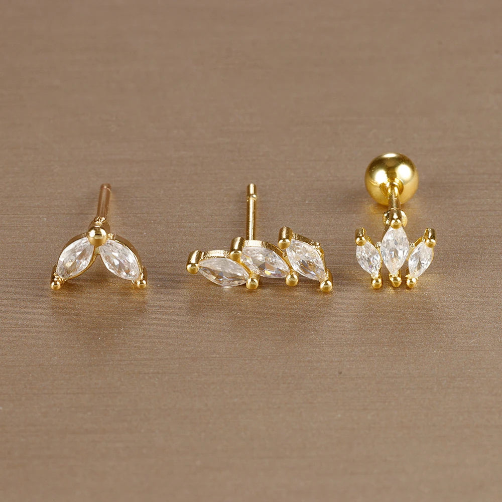 Stainless Steel Gold Color Crown Stud Earring Set For Women 14K Gold Plated Crystal Zircon Unique Horse Eye Earring Jewelry