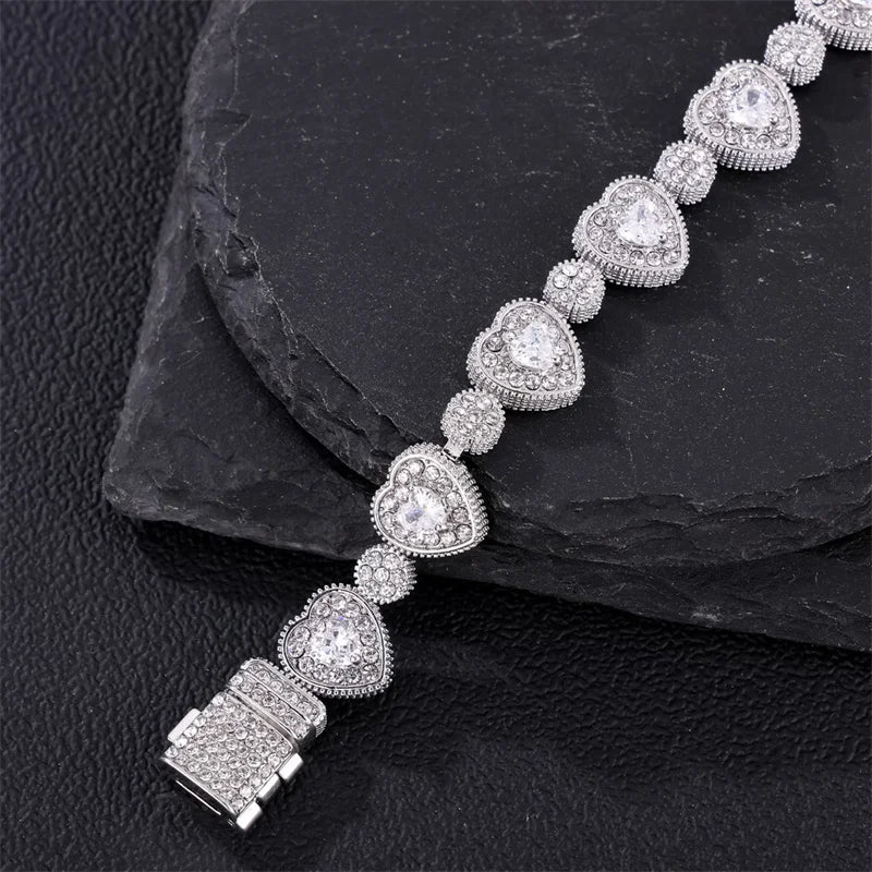 Hip Hop AAA Bling 12MM Miami Cuban Chain Iced Out Men's Bracelet Rhinestone Zircon Paved Bracelets For Men Women Jewelry