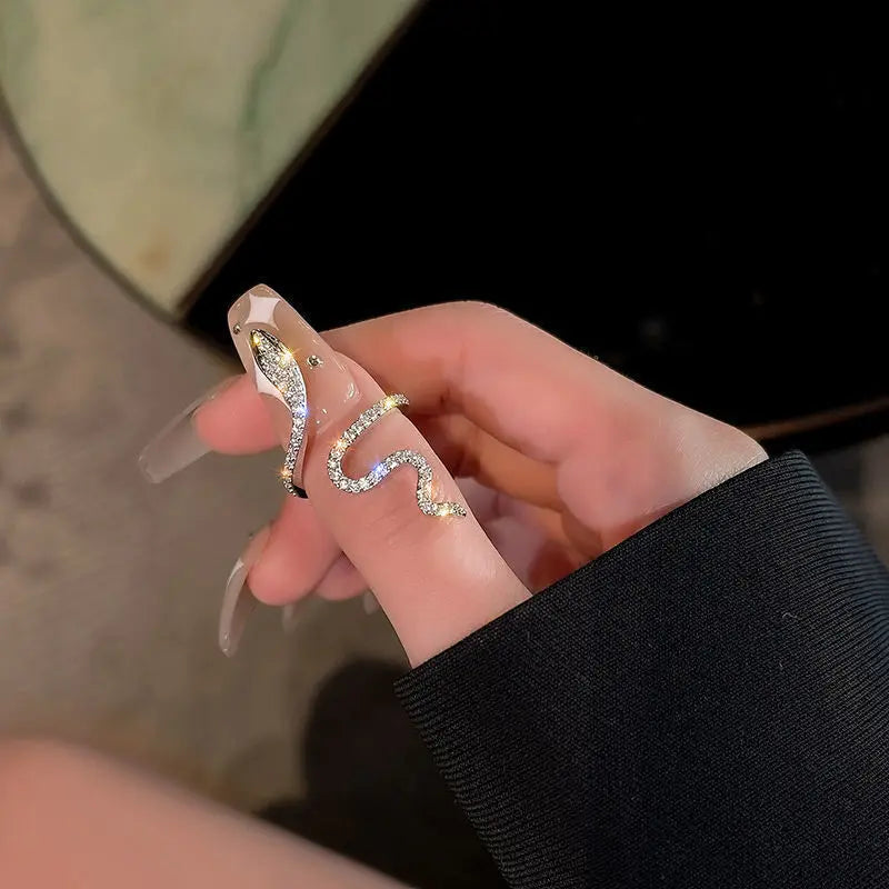 Punk Rhinestones Open Snake Ring Adjustable Animal Rings Reptile for Men Women Fashion Gothic Boy Girl Birthday Jewelry Gifts