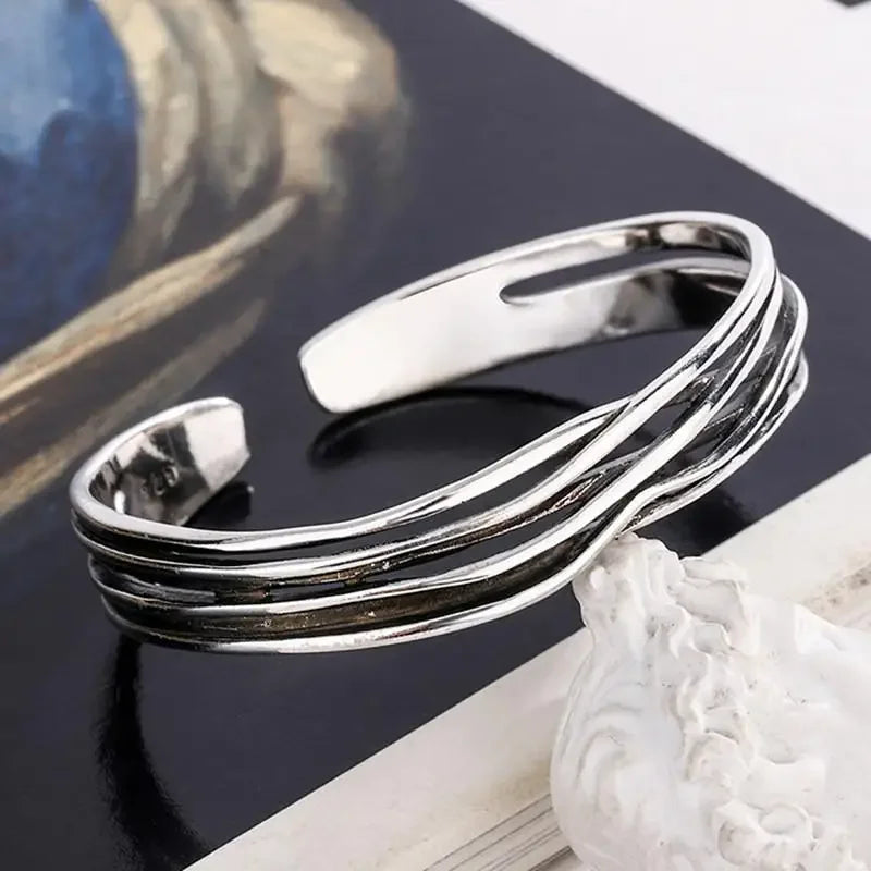 Retro Tibetan Six-Character Mantra Bracelet Scripture Lotus Opening Silver Plated Bracelet Twisted Line Men's
