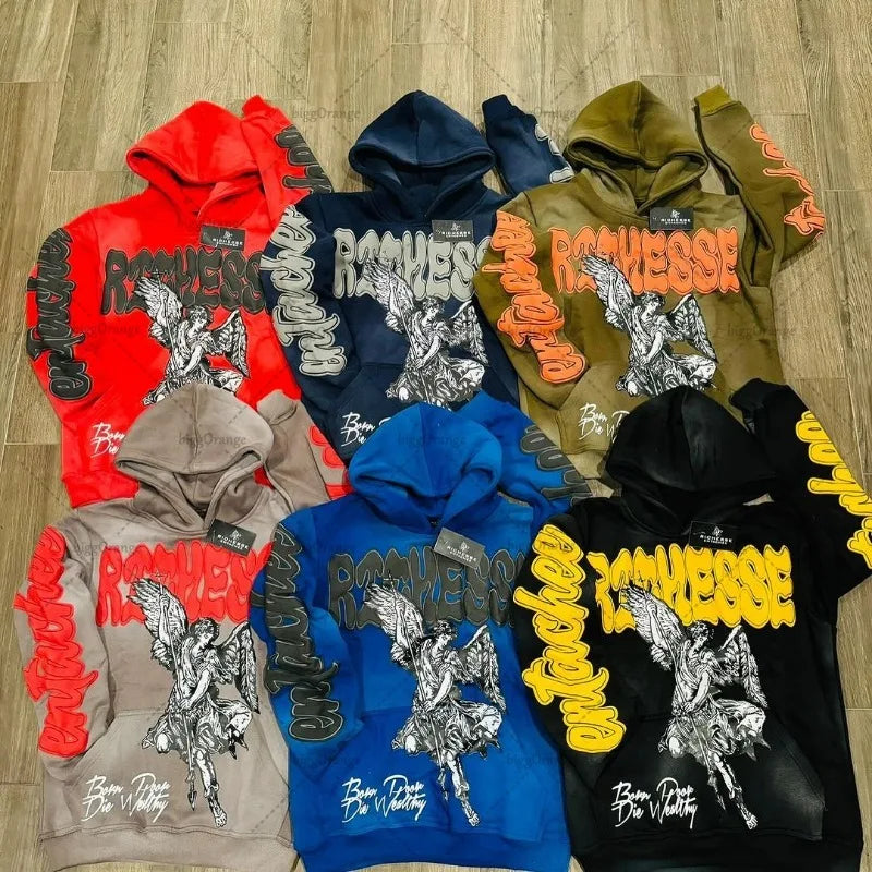 Retro Rock Punk Style Oversized Sweatshirt American Harajuku Colorful Letter Print Graphic Hoodie man