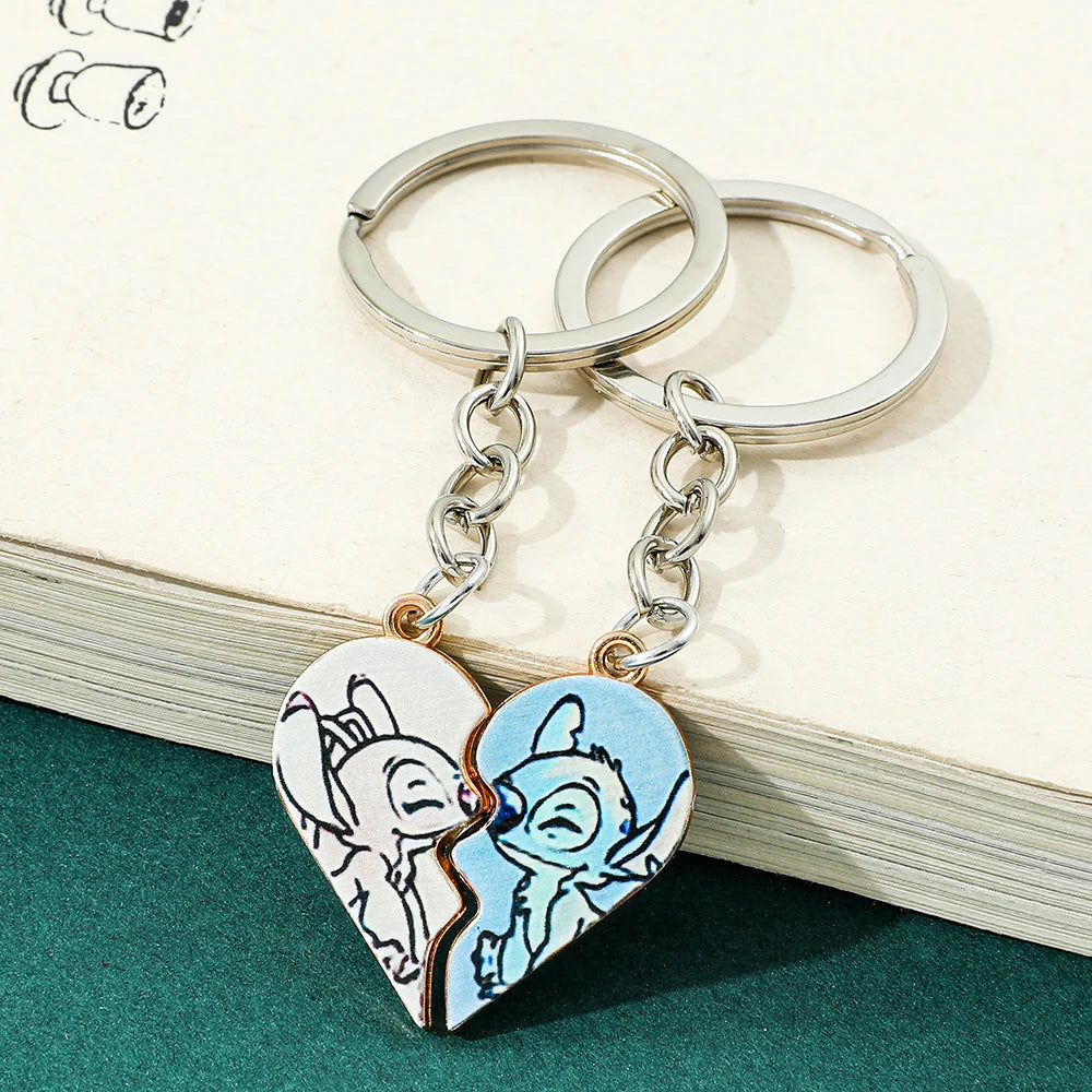 Disney-Stitch Heart Necklace for Couple, Gold and Silver Color, Angel and Stitch, Cute Style , Jewelry Pendant, Gift for Girl, 1