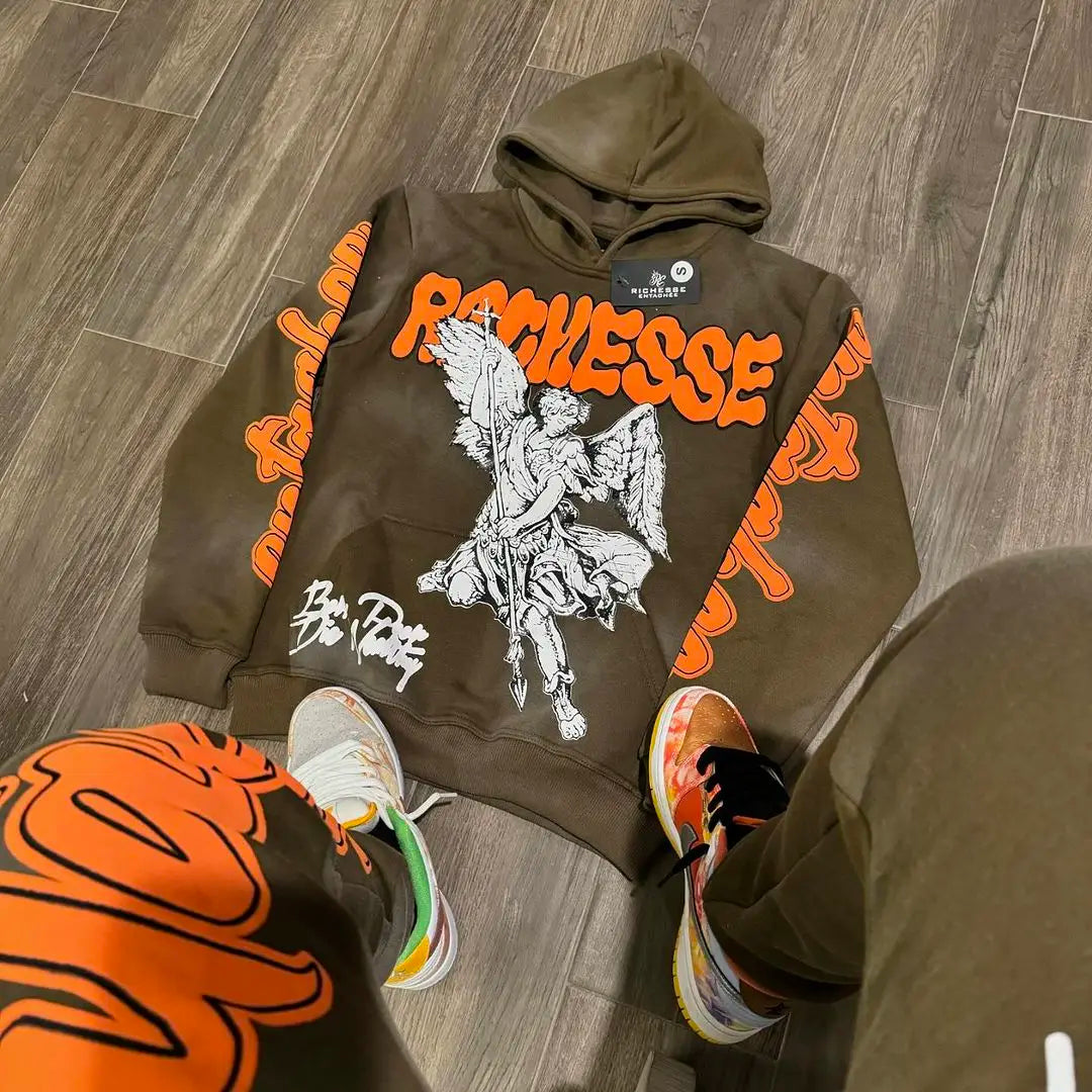 Retro Rock Punk Style Oversized Sweatshirt American Harajuku Colorful Letter Print Graphic Hoodie man