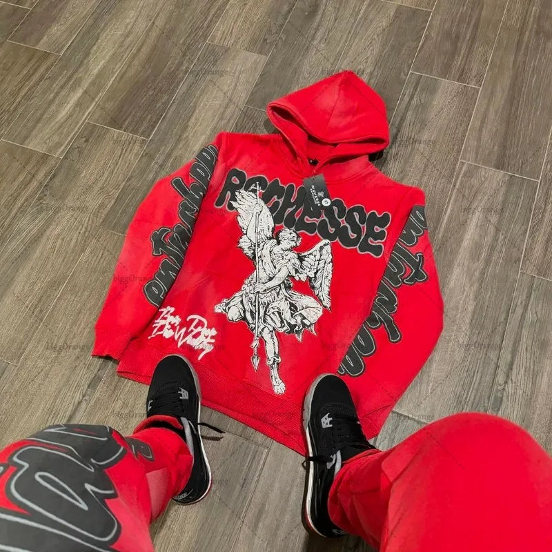 Retro Rock Punk Style Oversized Sweatshirt American Harajuku Colorful Letter Print Graphic Hoodie man