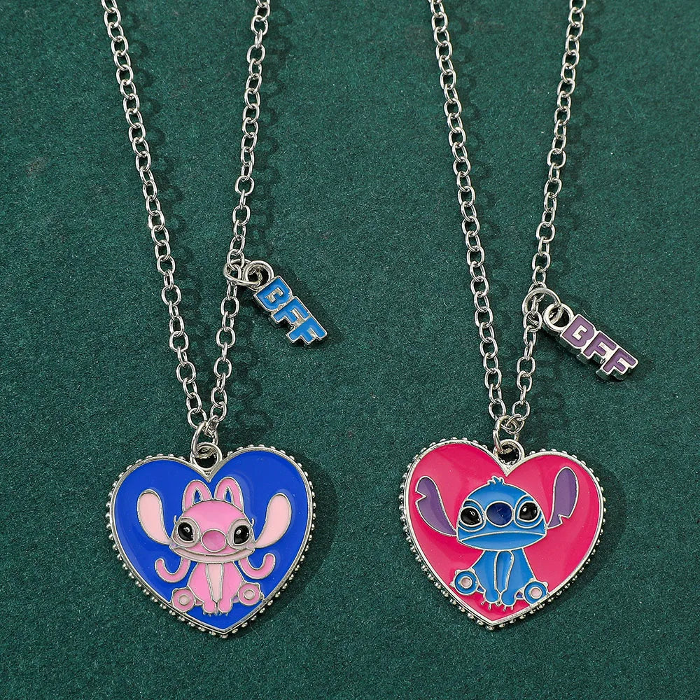 Disney-Stitch Heart Necklace for Couple, Gold and Silver Color, Angel and Stitch, Cute Style , Jewelry Pendant, Gift for Girl, 1