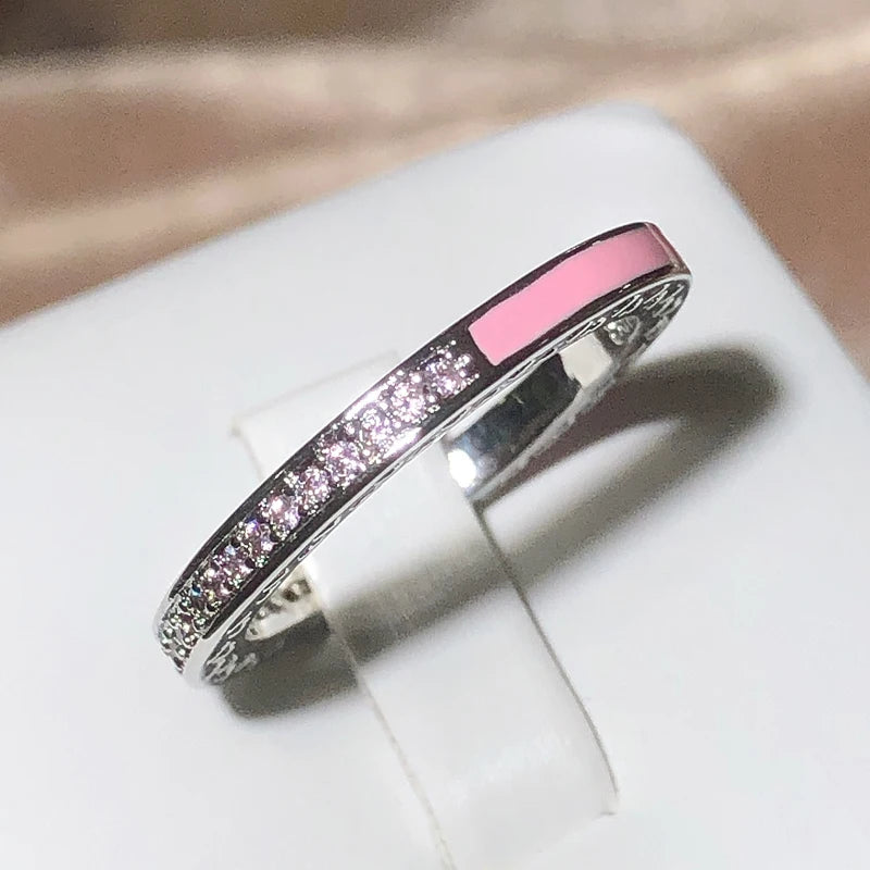 Sweet And Lovely Pink Zirconia Ultra-thin Ring Female 925 Stamp Pink Drip Party Wedding Fashion Jewelry Gift Wholesale