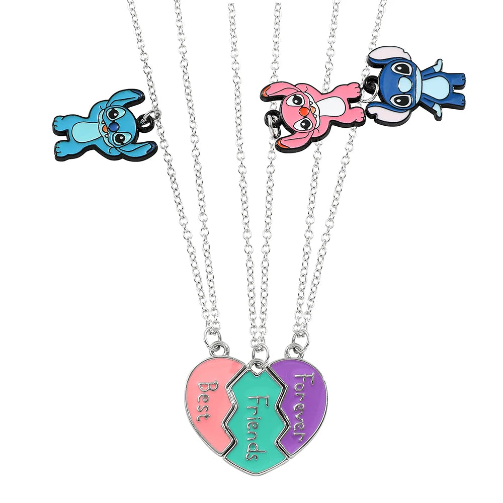Disney-Stitch Heart Necklace for Couple, Gold and Silver Color, Angel and Stitch, Cute Style , Jewelry Pendant, Gift for Girl, 1