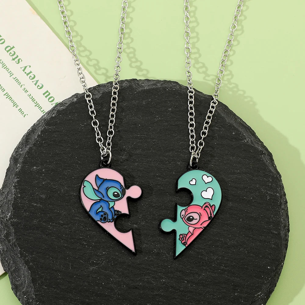 Disney-Stitch Heart Necklace for Couple, Gold and Silver Color, Angel and Stitch, Cute Style , Jewelry Pendant, Gift for Girl, 1