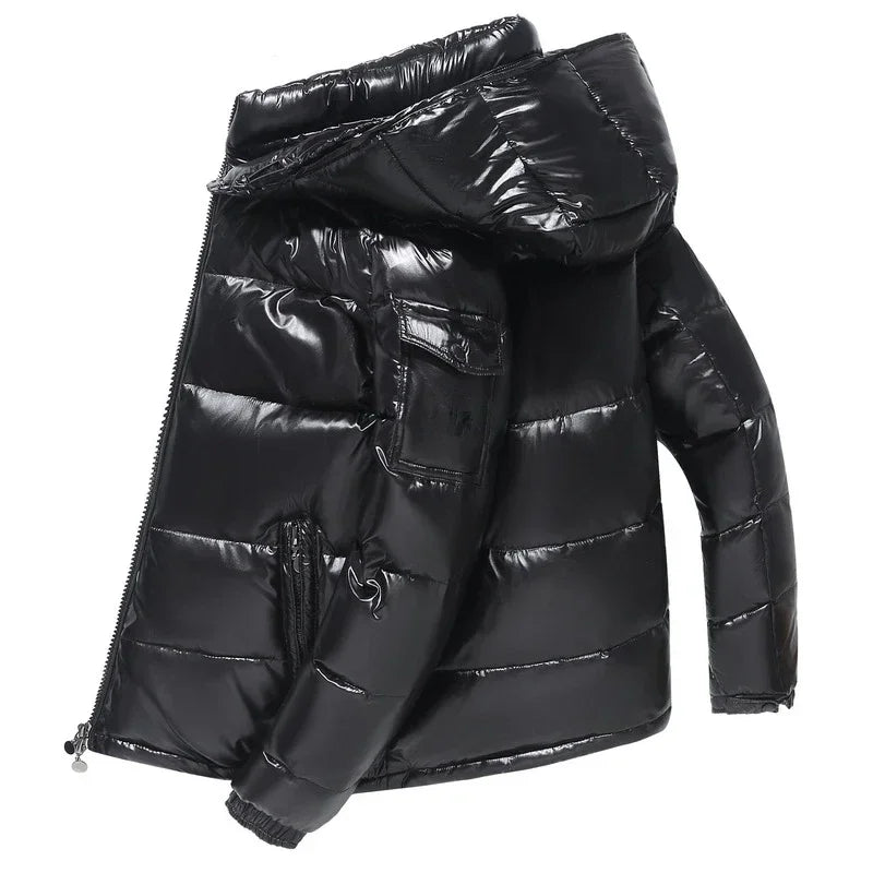 New Korean style glossy jacket short couple fashion trend retro loose thickened white duck down winter jacket