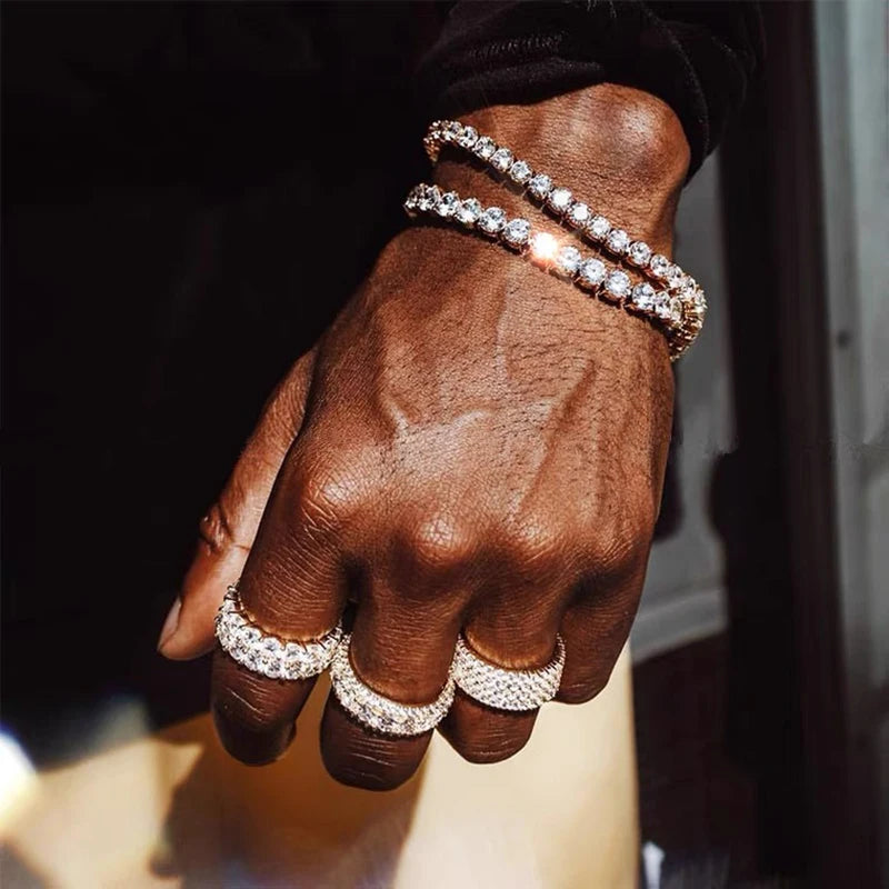 Hip Hop Iced Out 3/4/5mm Crystal Tennis Bracelet for Men Homme Trendy Punk Zirconia Men's Chain on The Hand Streetwear Jewelry