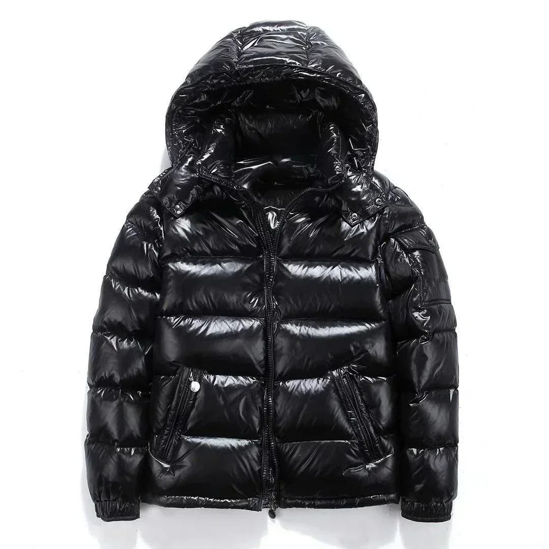 New Korean style glossy jacket short couple fashion trend retro loose thickened white duck down winter jacket